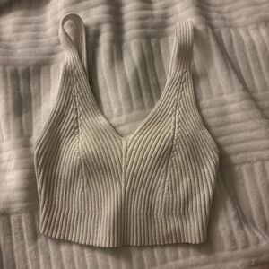 White Ribbed Knit Top